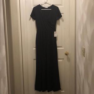 Reborn J navy blue faux wrap top maxi dress